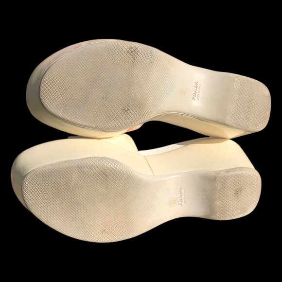 Prada Women's Ivory Patent Leather Canvas Platform Slides Sandals, 35 / 4.5 - Picture 15 of 16